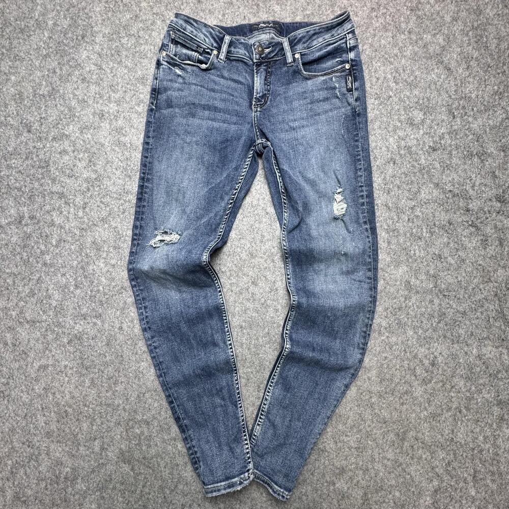 Silver Jeans Co Jeans Womens 29x29 Medium Wash Suki Super Skinny Distressed